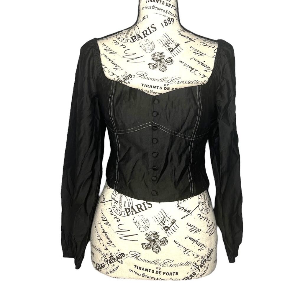 Et Clet (M) Front Button Reverse Stitch Smocked Back Off Shoulder Crop Top